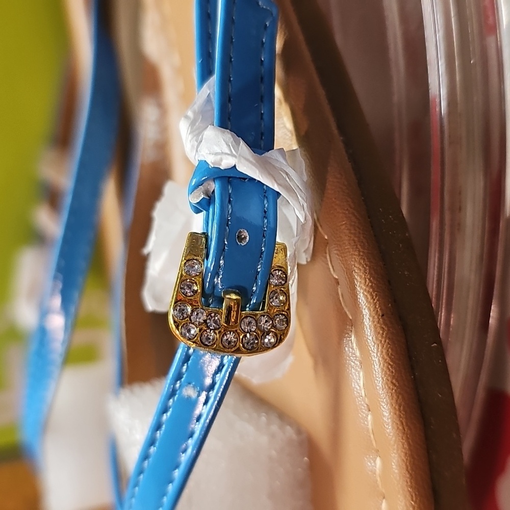 K Betani rhinestone crystal turquoise flip flop summer fun sz 6 casual - Picture 3 of 10